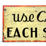 Use Care, Each Stair, Charming (and Useful!) c. 1920s-40s Painted Metal Sign