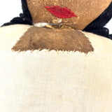Bright Eyed Large Presumed Inuit Cloth Doll with Embroidered Face on Hide and Yarn Hair