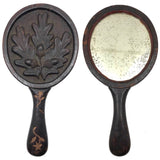 Wonderful Old Folk Art Oak Carved Hand Mirror with Acorns