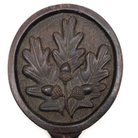 Wonderful Old Folk Art Oak Carved Hand Mirror with Acorns
