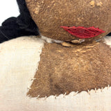 Bright Eyed Large Presumed Inuit Cloth Doll with Embroidered Face on Hide and Yarn Hair
