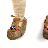 Bright Eyed Large Presumed Inuit Cloth Doll with Embroidered Face on Hide and Yarn Hair