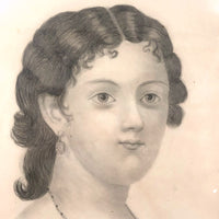 Minnie! Signed 1872 Graphite Portrait with Miniature Portraits on Necklace and Earring
