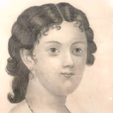 Minnie! Signed 1872 Graphite Portrait with Miniature Portraits on Necklace and Earring