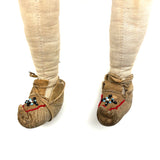 Bright Eyed Large Presumed Inuit Cloth Doll with Embroidered Face on Hide and Yarn Hair