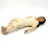 Bright Eyed Large Presumed Inuit Cloth Doll with Embroidered Face on Hide and Yarn Hair