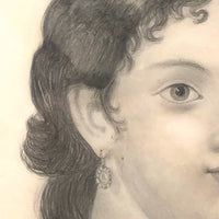Minnie! Signed 1872 Graphite Portrait with Miniature Portraits on Necklace and Earring