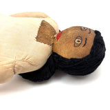 Bright Eyed Large Presumed Inuit Cloth Doll with Embroidered Face on Hide and Yarn Hair