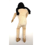 Bright Eyed Large Presumed Inuit Cloth Doll with Embroidered Face on Hide and Yarn Hair