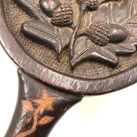 Wonderful Old Folk Art Oak Carved Hand Mirror with Acorns