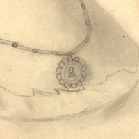 Minnie! Signed 1872 Graphite Portrait with Miniature Portraits on Necklace and Earring