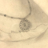 Minnie! Signed 1872 Graphite Portrait with Miniature Portraits on Necklace and Earring