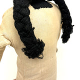 Bright Eyed Large Presumed Inuit Cloth Doll with Embroidered Face on Hide and Yarn Hair