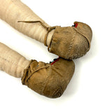 Bright Eyed Large Presumed Inuit Cloth Doll with Embroidered Face on Hide and Yarn Hair