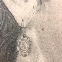 Minnie! Signed 1872 Graphite Portrait with Miniature Portraits on Necklace and Earring
