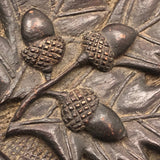 Wonderful Old Folk Art Oak Carved Hand Mirror with Acorns