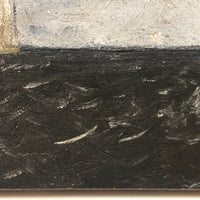 Ship and Castle, Old Folk Art Oil on Wood Panel Painting