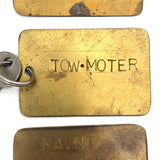 Evocative Combination, Set of Six Punched Type Old Brass (Factory?) Key Fobs with Keys