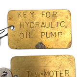 Evocative Combination, Set of Six Punched Type Old Brass (Factory?) Key Fobs with Keys