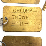 Evocative Combination, Set of Six Punched Type Old Brass (Factory?) Key Fobs with Keys