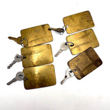Evocative Combination, Set of Six Punched Type Old Brass (Factory?) Key Fobs with Keys
