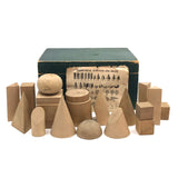 C. 1920s Milton Bradley Geometric Solids in Original Green Painted Box