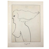 Edwin Kosarek 1950 Ink Portrait of Woman With Long Hair