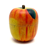 Extra Large Old Painted Treen Apple with Stencil Painted Green Leaves