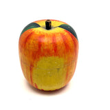 Extra Large Old Painted Treen Apple with Stencil Painted Green Leaves