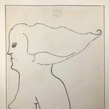 Edwin Kosarek 1950 Ink Portrait of Woman With Long Hair