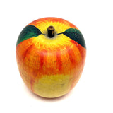 Extra Large Old Painted Treen Apple with Stencil Painted Green Leaves