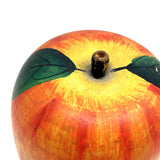 Extra Large Old Painted Treen Apple with Stencil Painted Green Leaves