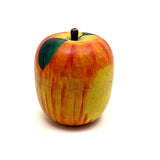 Extra Large Old Painted Treen Apple with Stencil Painted Green Leaves