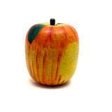 Extra Large Old Painted Treen Apple with Stencil Painted Green Leaves