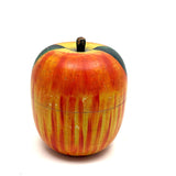Extra Large Old Painted Treen Apple with Stencil Painted Green Leaves