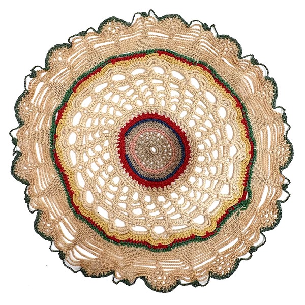 SOLD Spiderweb-like Old Hand Crocheted Doily in Excellent Palette