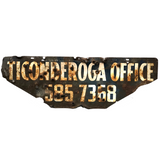Old Shot Up "Ticonderoga Office" Sign