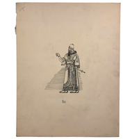 Egyptian "Roi", C. 1920s-30s Detailed French Ink Drawing