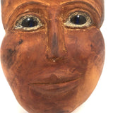 Curious Carved Folk Art Face / Mask with Blue Glass Eyes, Signed B. McInnis Bickerton