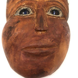 Curious Carved Folk Art Face / Mask with Blue Glass Eyes, Signed B. McInnis Bickerton