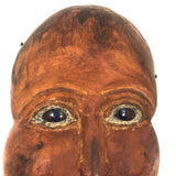 Curious Carved Folk Art Face / Mask with Blue Glass Eyes, Signed B. McInnis Bickerton