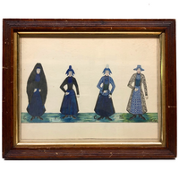 Fantastic Antique Folk Art Costumes Watercolor on Laid