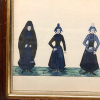 Fantastic Antique Folk Art Costumes Watercolor on Laid