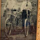 Two Young Men with Early Bicycles, c. 1880s-90s Tintype Under Glass in Foil Wrap