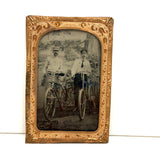 Two Young Men with Early Bicycles, c. 1880s-90s Tintype Under Glass in Foil Wrap
