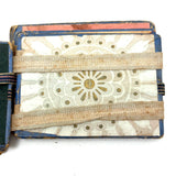 Wonderful Antique Handmade Jacob's Ladder Toy with Great Papers and Striped Cloth Ribbon