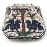 Early 20th C. Native American Beaded Coin Purse with Pair of Birds