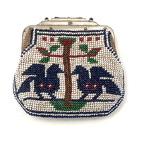 Early 20th C. Native American Beaded Coin Purse with Pair of Birds