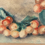 Red Cherries, Green Bowl, Lovely Arts and Craft Era Signed Watercolor in Original Frame