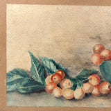 Red Cherries, Green Bowl, Lovely Arts and Craft Era Signed Watercolor in Original Frame